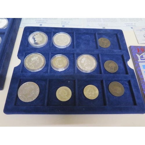 608 - 14 silver proof coins with certificates, assorted other coinage, bank notes and a presentation set