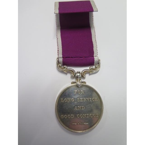 708 - A George V Long Service and Good Conduct Medal named to 9849 F of  Q.S.M Sjt J Ewart R.E.