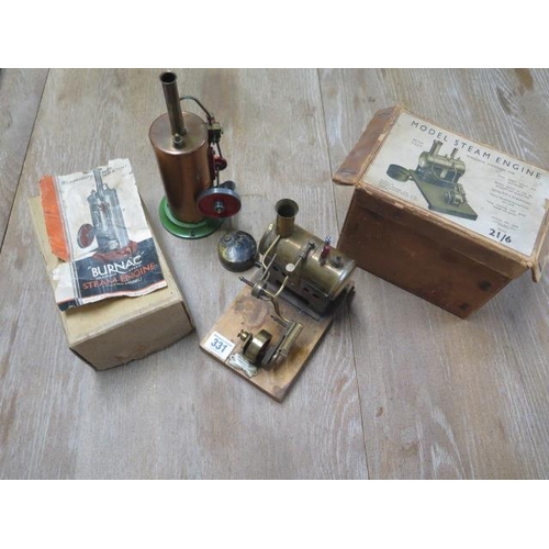 331 - A Mersey Model Co horizontal stationary steam engine with box and a Burnac Vulcan steam engine with ... 