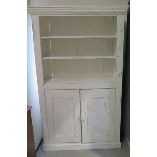 511 - A shabby chic painted cupboard with an open rack above two cupboard doors - Height 195cm x 120cm x 4... 