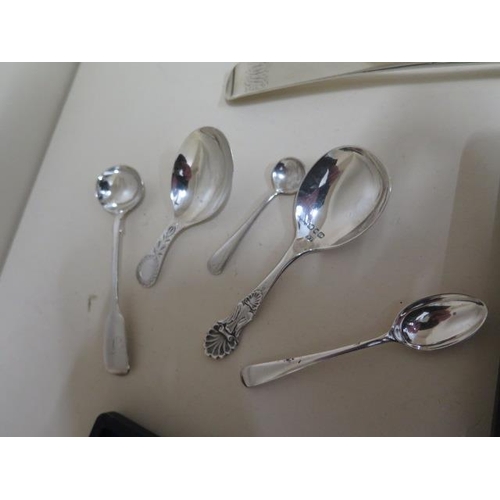 161 - A collection of silver flatware including a boxed set of 6 apostle spoons, two caddy spoons - total ... 
