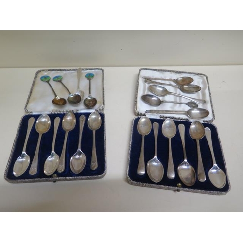 168 - Seven silver golfing spoons, three silver enamel golfing spoons and eleven other silver spoons - tot... 