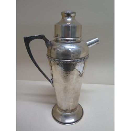 178 - A silver cocktail shaker with hammered finish and applied foliate decoration - Height 28cm - marked ... 