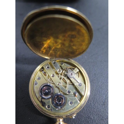 218 - A 10ct 625 gold top wind pocket watch - 33mm case - with enamel dial - in running order - approx wei... 