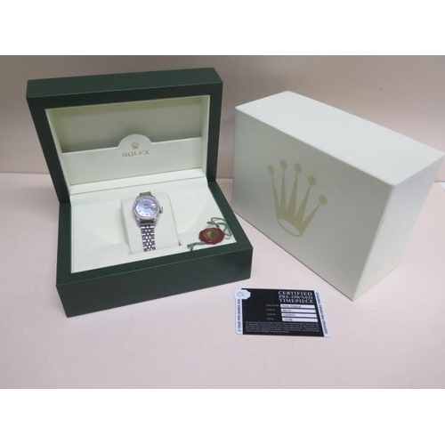 219 - A ladies stainless steel Rolex Oyster Perpetual datejust bracelet wristwatch with after market diamo... 