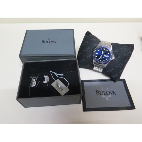 226 - A Bulova mens Quartz Marine Star blue dial bracelet day date wristwatch C8671461 14404763 - boxed wi... 