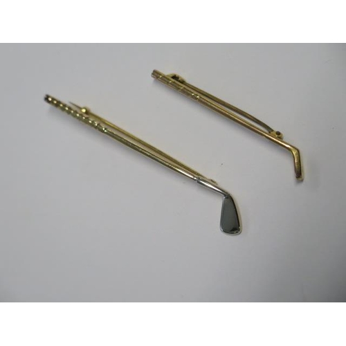 27 - Two gilt metal golfing club brooches one with a steel pin - approx weight 4.7 grams