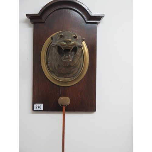270 - A good quality brass/bronze Otter mahogany mounted gong - mount 38cm tall