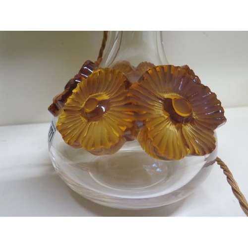 271 - A Lalique Amber Atossa glass vase lamp with shade - Height 38cm - working, in good condition, retail... 
