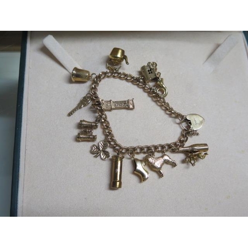 29 - A 9ct yellow gold charm bracelet with 13 charms - approx weight 29 grams - safety chain broken, othe... 