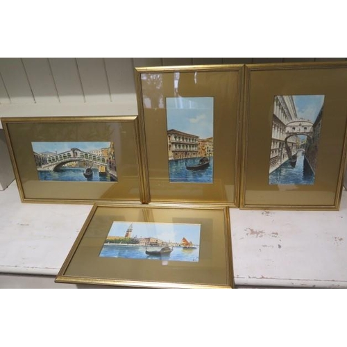 383 - Four gilt framed watercolours Venetian scenes signed indistinctly - frame size 48cm x 33cm