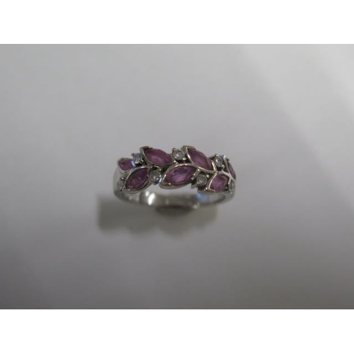 50 - An 18ct white gold diamond and pink sapphire ring size M - approx weight 5.5 grams - generally good