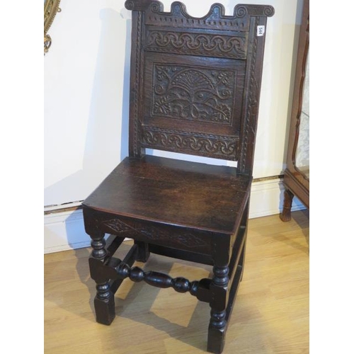 544 - An antique oak solid seated chair with all round square stretchers - Height 103cm x Width 50cm - goo... 