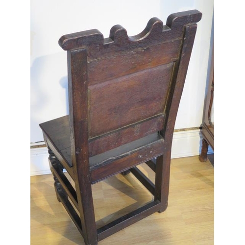 544 - An antique oak solid seated chair with all round square stretchers - Height 103cm x Width 50cm - goo... 