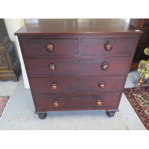 545 - An early 19th century pine chest with two short over three long drawers on turned legs - feet in ori... 