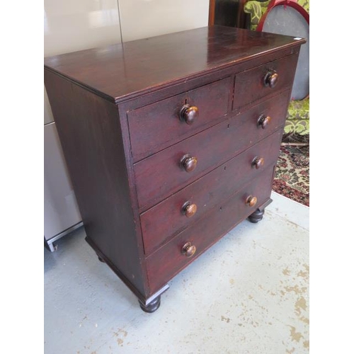 545 - An early 19th century pine chest with two short over three long drawers on turned legs - feet in ori... 