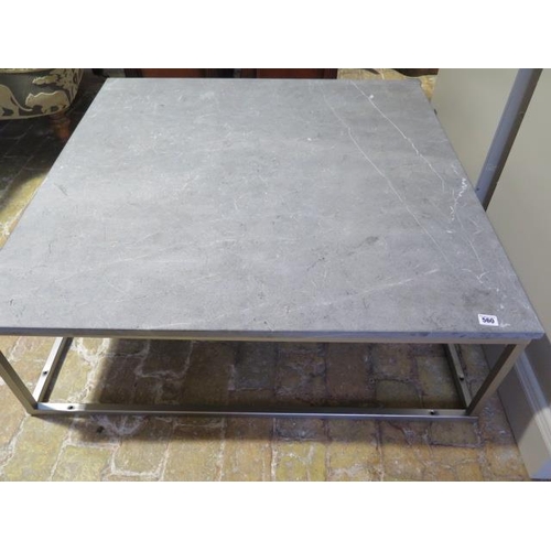 560 - A marble top metal coffee table - Height 34cm x 100cm x 100cm