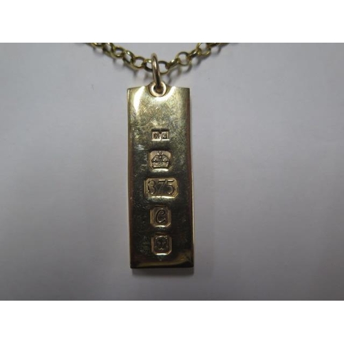 68 - A 9ct yellow gold ingot pendant on a 60cm 9ct chain approx weight 44 grams