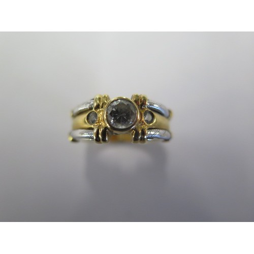 72 - An 18ct yellow and white gold three stone diamond ring approx 0.41ct , ring size K approx 6.1 gs