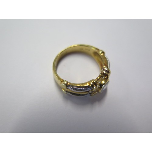 72 - An 18ct yellow and white gold three stone diamond ring approx 0.41ct , ring size K approx 6.1 gs