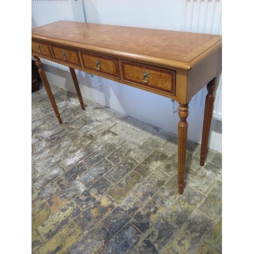 453 - A new burr Birchwood four drawer hall table on turned reeded legs made by a local craftsman to a hig... 