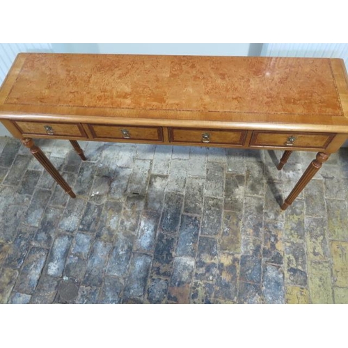 453 - A new burr Birchwood four drawer hall table on turned reeded legs made by a local craftsman to a hig... 