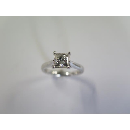 1 - A 950 platinum Princess cut solitaire 1ct diamond ring, size L/M, approx 6 grams, with IGI card date... 