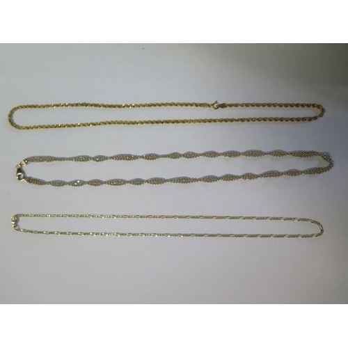 10 - Three 45cm 9ct yellow gold chains, approx 15.7 grams