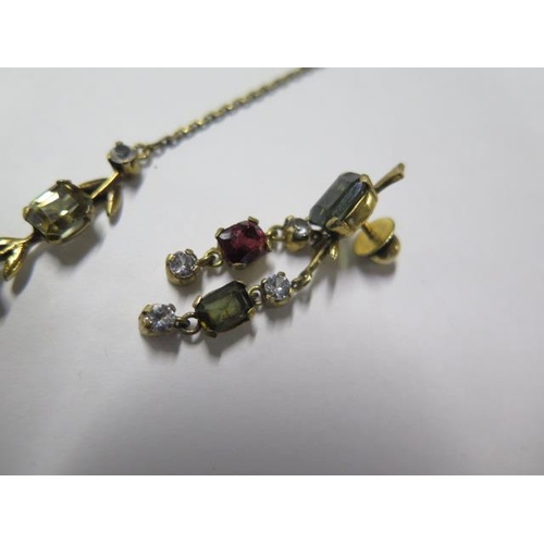 14 - A pretty yellow gold multi stone necklace, 43cm long, a pair of matching earrings and a multi stone ... 