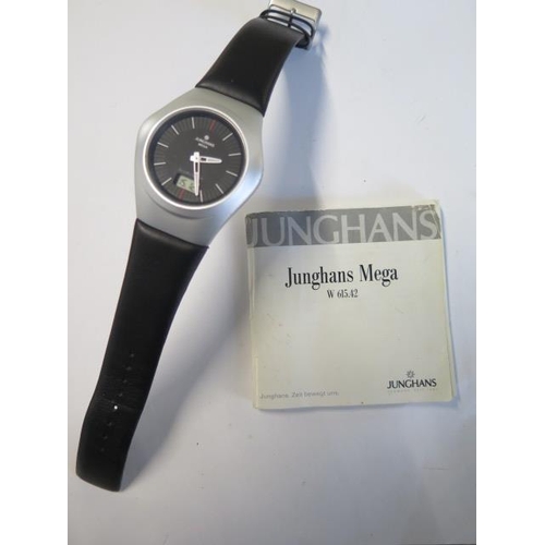 186 - A Junghans Mega Alu Funk Quartz wristwatch, radio controlled time, rubber strap - model DCF-77 - Cas... 