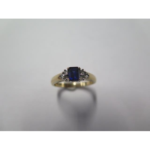 28 - A pretty hallmarked 9ct yellow gold sapphire and diamond ring size O - approx weight 2.8 grams - ove... 