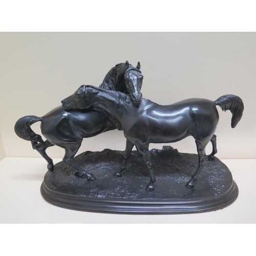 280 - A cast iron group of two horses after the original by Pierre Jules Mene by FALKIRK Iron Company - He... 