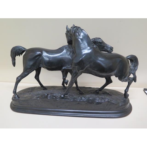 280 - A cast iron group of two horses after the original by Pierre Jules Mene by FALKIRK Iron Company - He... 