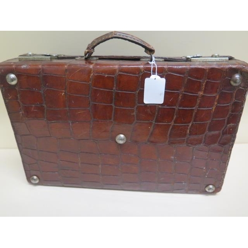 289 - A vintage crocodile correspondence/attache case with fitted interiors - 37cm x 24cm x 11cm - with ol... 