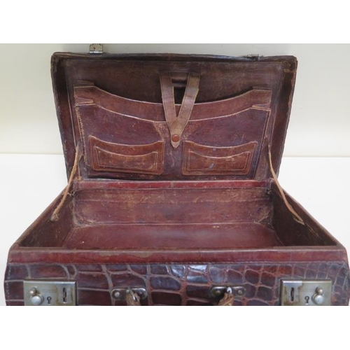 289 - A vintage crocodile correspondence/attache case with fitted interiors - 37cm x 24cm x 11cm - with ol... 