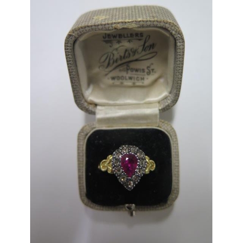 33 - A 15ct yellow gold (tested) ruby and rose cut diamond ring - head size approx 13.5mm x 11mm - ring s... 