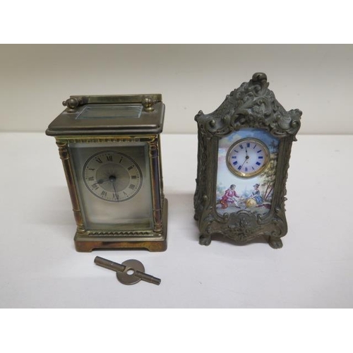 441 - A brass carriage clock and a small mantle clock - Height 14cm - neither working