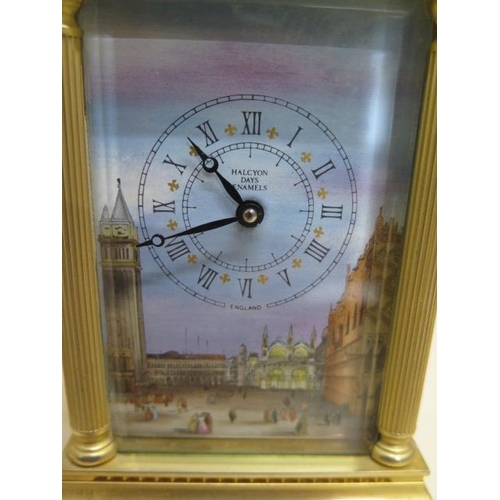 443 - A brass Halcyon Days Enamels carriage clock with saint marks Square Venice dial, 23cm tall with hand... 