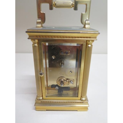 443 - A brass Halcyon Days Enamels carriage clock with saint marks Square Venice dial, 23cm tall with hand... 