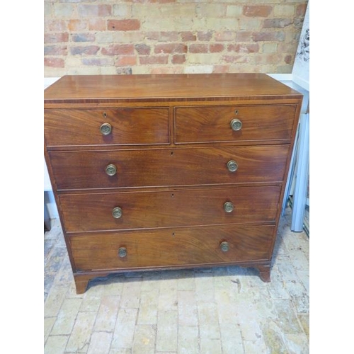 459 - A Georgian mahogany five drawer chest on bracket feet - some moulding losses, back foot has some los... 