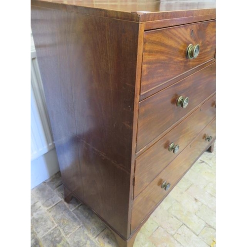 459 - A Georgian mahogany five drawer chest on bracket feet - some moulding losses, back foot has some los... 