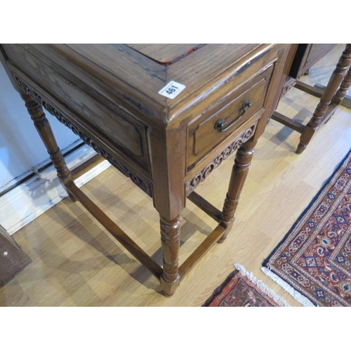 461 - An unusual Chinese hardwood freestanding three drawer side table on turned supports in three parts, ... 