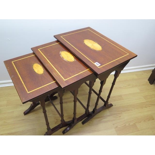 468 - A nest of three mahogany sidetables with inlaid tops - Height 50cm x 49cm x 33cm