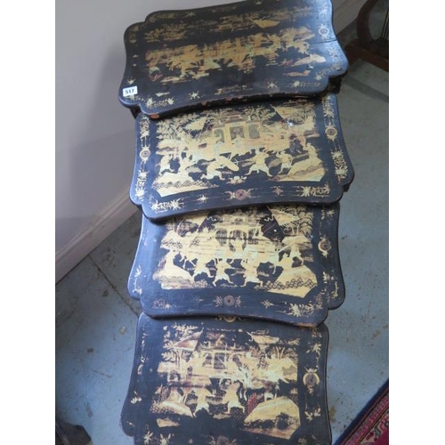 517 - A nest of four black lacquered gilt decorated chinoiserie side tables - Height 69cm x 50cm x 33cm