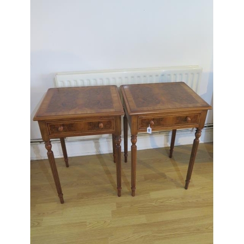 525 - A pair of new walnut lamp tables each with a drawer on turned reeded legs made by a local craftsman ... 