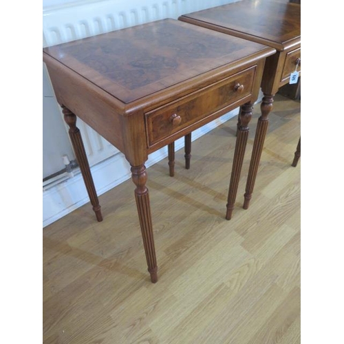 525 - A pair of new walnut lamp tables each with a drawer on turned reeded legs made by a local craftsman ... 