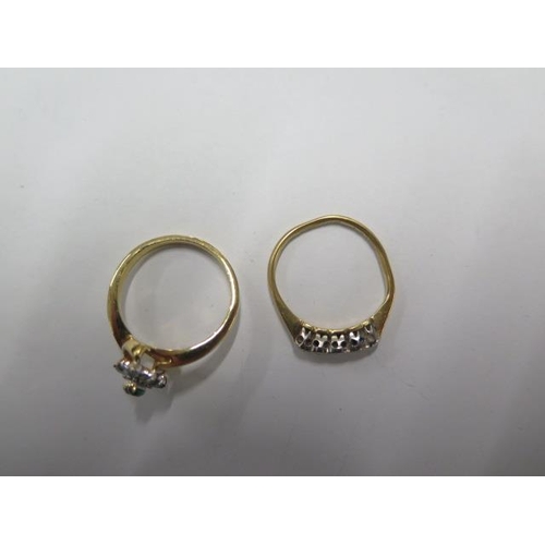 7 - An 18ct yellow gold rings size M  approx weight 2.2 grams ,there are three stones missing , and a gi... 