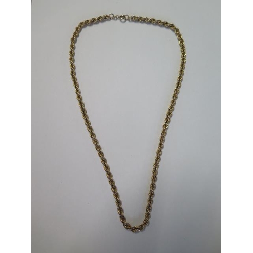 9 - A hallmarked 9ct yellow gold ropetwist necklace, 51cm long, approx 9.7 grams, clasp good
