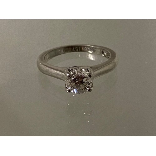A 950 platinum Leo diamond solitaire 1.09ct diamond ring - colour H, clarity SI2, cut modified round brilliant - ring size M - approx weight 6.3 grams - numbered 157339 with IGI report, Leo certificate box and outer box - some usage to shank