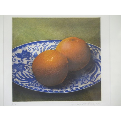 390 - A pair of Terance Millington artist proof plate etchings - Oranges on a Plate and Apples on a Plate ... 